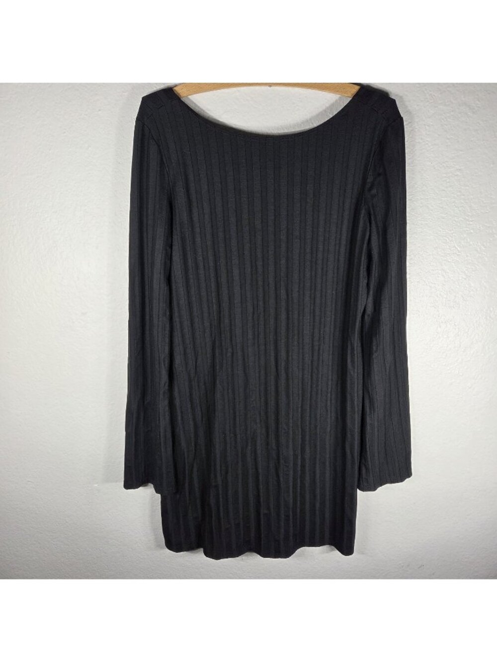 Reformation Cait Open Back Long Sleeve Mini Dress Size XL Black Ribbed